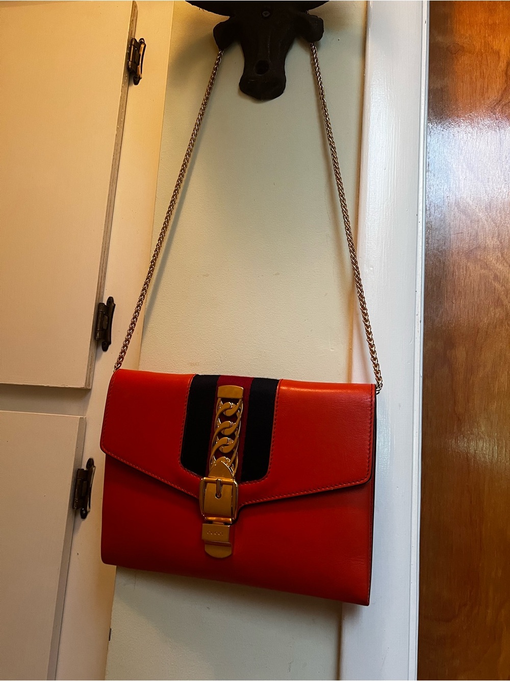 GUCCI Sylvie Bold Orange Wristlet/Shoulder Bag Authentic